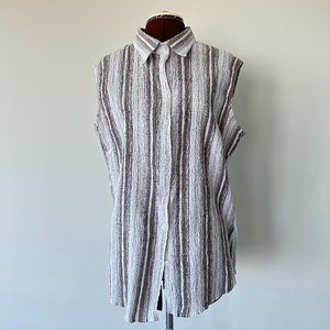 Waffle Textured Striped Sleeveless Button Front